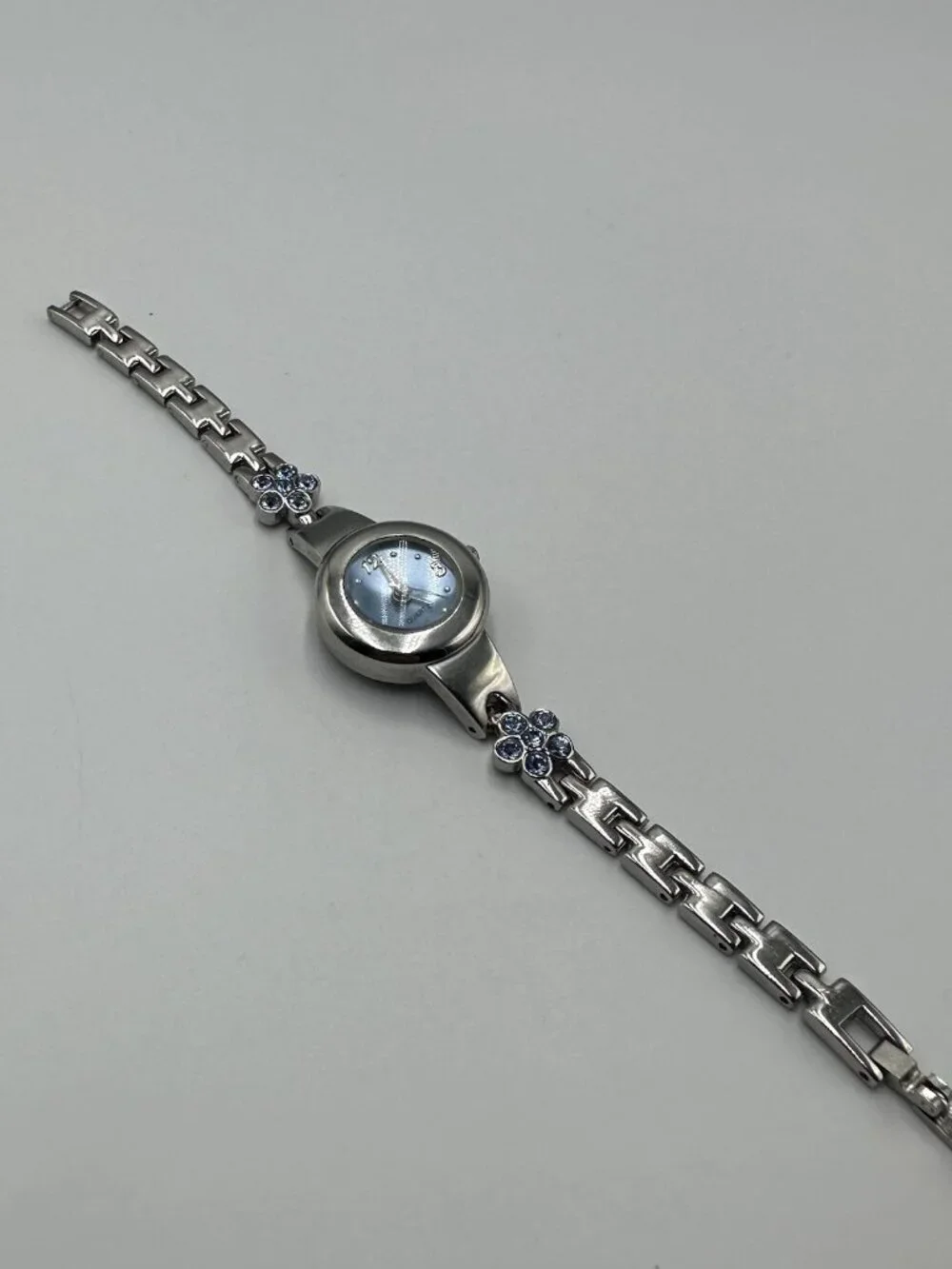 3/$30 Blue Rhinestone Watch Women Silver Tone Cuff Bangle Bracelet New Battery